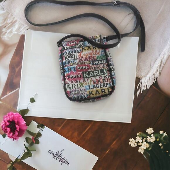 Karl Lagerfeld Paris Graffiti Crossbody/Phone Bag Faux Leather - Picture 2 of 4